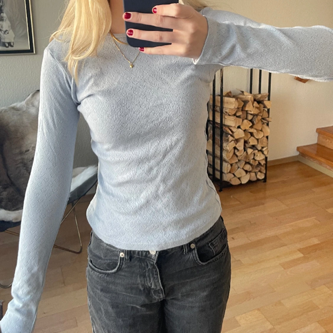 Långärmad blå tröja - 90