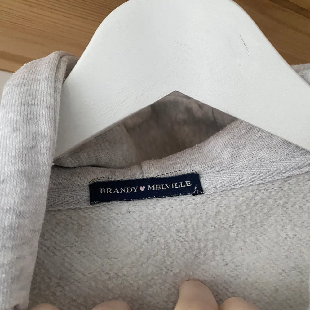Ljusgrå zipup hoodie från Brandy Melville! Välanvänd men i mycket fint skick! Skriv om ni har frågor⭐️. Hoodies.