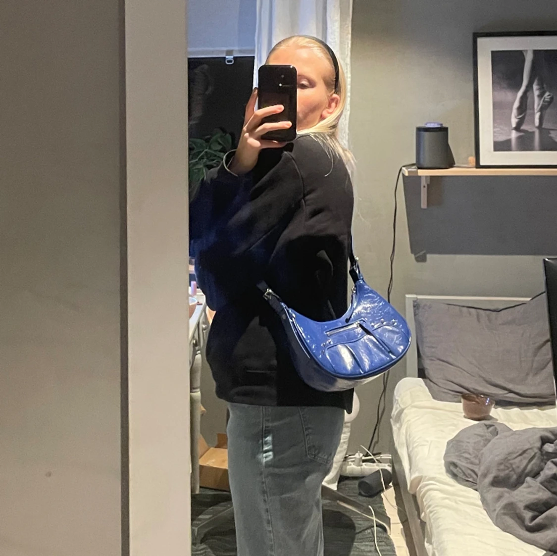 blå handväska - 90