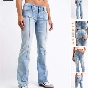 Säljer ett par skitsnygga låg midjade jeans från Madlady som även är i nytt skick (använt Max 2 gngr). De är storlek 38 tal (jag är 169) 