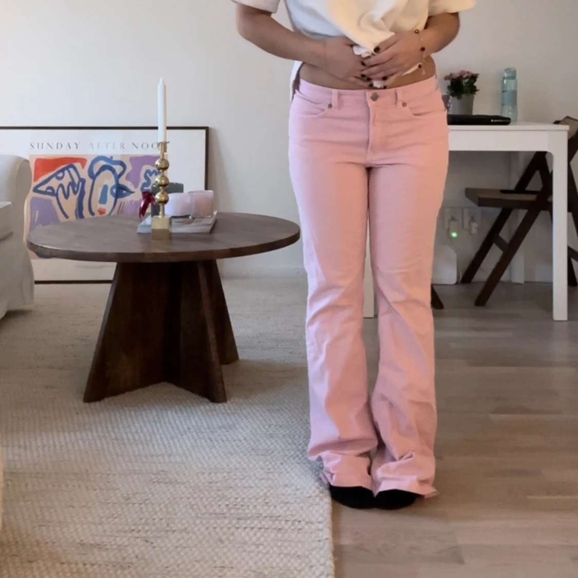 Rosa lågmidjade bootcutbyxor - 90
