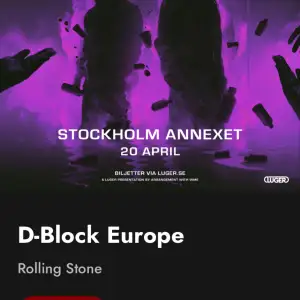 Hej! Har EN extra biljett för en vän som inte ska med längre för D-Block konserten i stockholm den 20e april, buda gärna. Svarar gärna på frågor :)