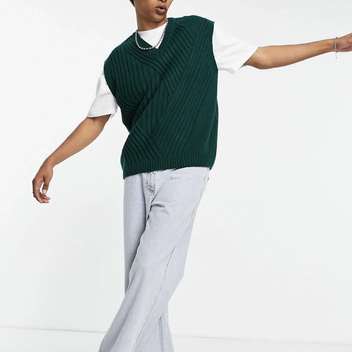 Grön ribbstickad väst - 90