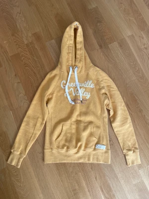 Skön hoodie - Färg: gul Storlek: S Märke:H&M Skicket: toppen, använd fåtal gånger. OBS en tråd för luvan saknar metal på slutet.