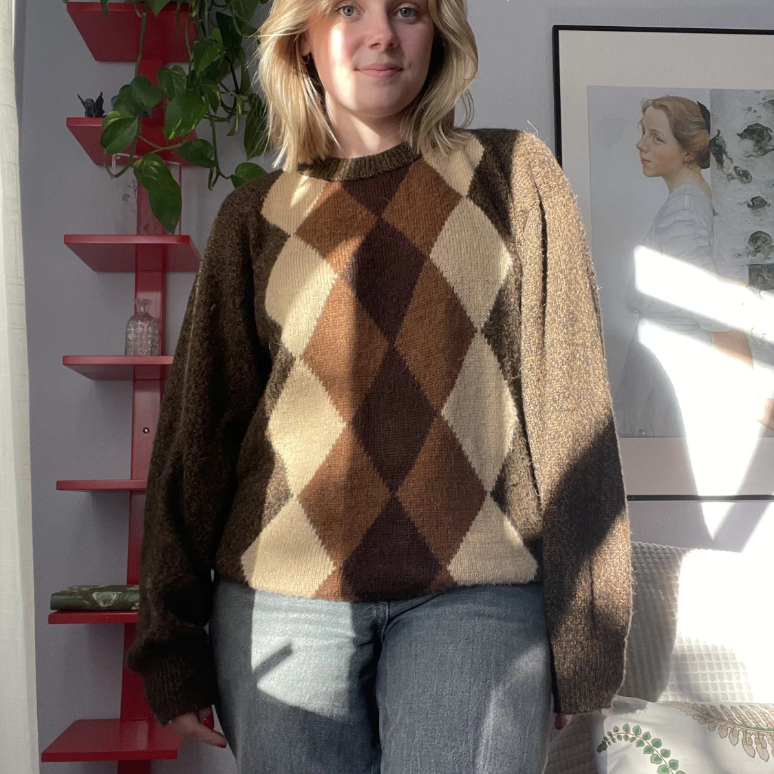 Brun stickad tröja  - 90