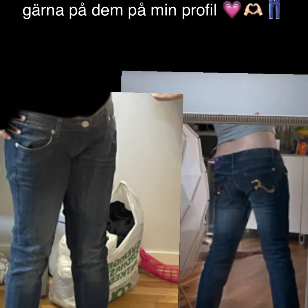 Low waisted jeans med ett skärp som man kan ta av. Storlek 28. Jag är runt 160 och de är lite långa men passar. Vet inte om de är äkta eller inte, men det står GUESS i. De andra jeansen finns på budgivning på min profil. Mer bilder, hör av er💗👖. Jeans & Byxor.