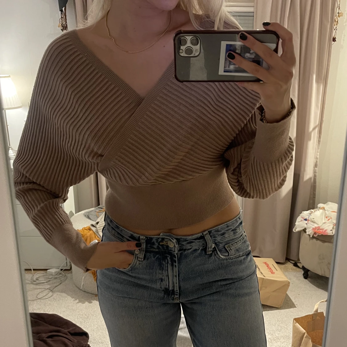 Beige/brun stickad tröja NAKD