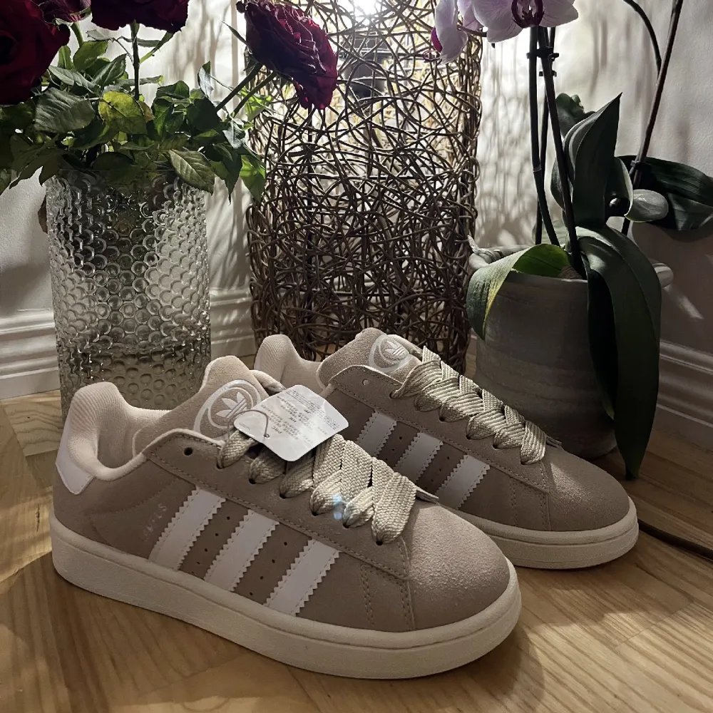 Säljer mina jättefina adidas campus 00s i beige! Helt oanvända, köpte de av en återförsäljare här på plick, där av hennes bilder! Så skriva för egna☺️ storlek 38 Säljer då de tyvärr var lite för små…. Skor.