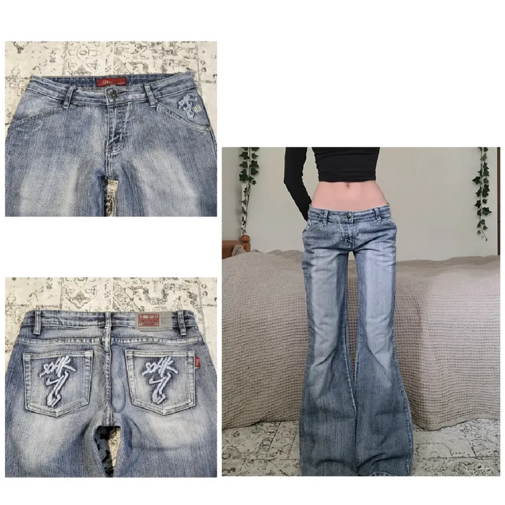 Super snygga jeans köpta här på Plick, midjemåttet är 73 och innerbenslängden 81🥰. Jeans & Byxor.