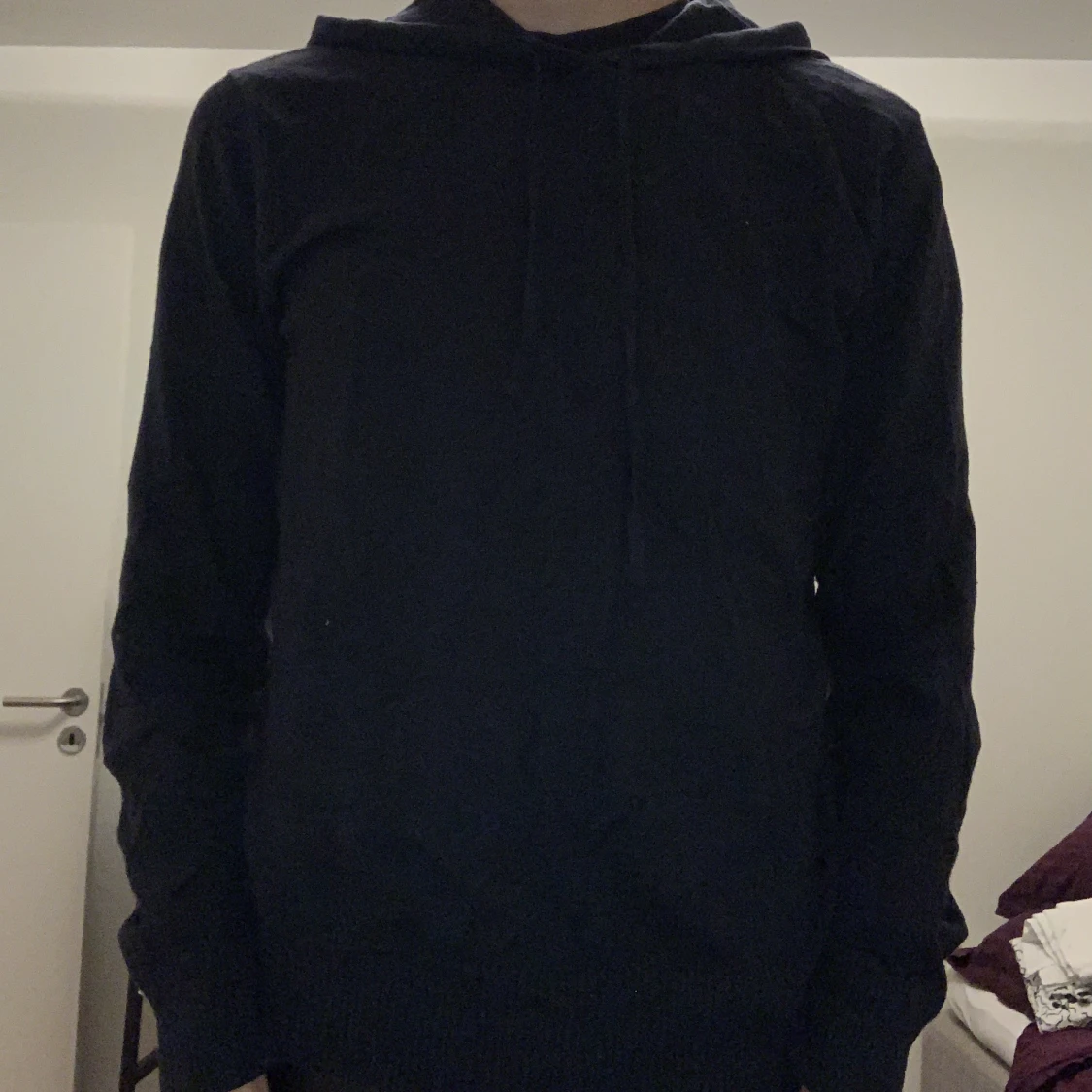Tunn merinoull hoodie, mörkblå - 90