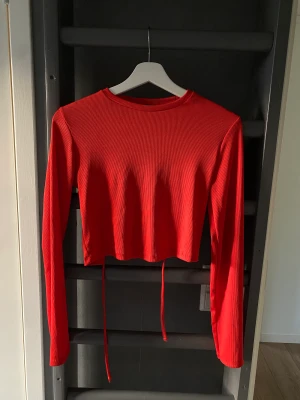 Röd topp med öppen rygg - Topp med öppen rygg från Bershka. Croppad röd topp med knytning i ryggen. Storlek S, använd någon enstaka gång.