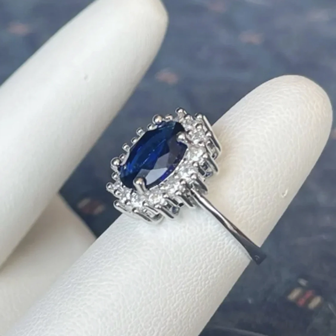 Blue sapphire silver ring - 91