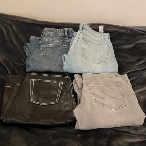 Säljer fyra par jeans/byxor🩷det är ett par eytys jeans (300kr) 2 par zara mid waist (300kr tsm) och ett par ltb jeans (400kr) alla är i perfekt skick🩷skriv till mig för bilder eller storlek på jeansen/byxorna ni undrar över!