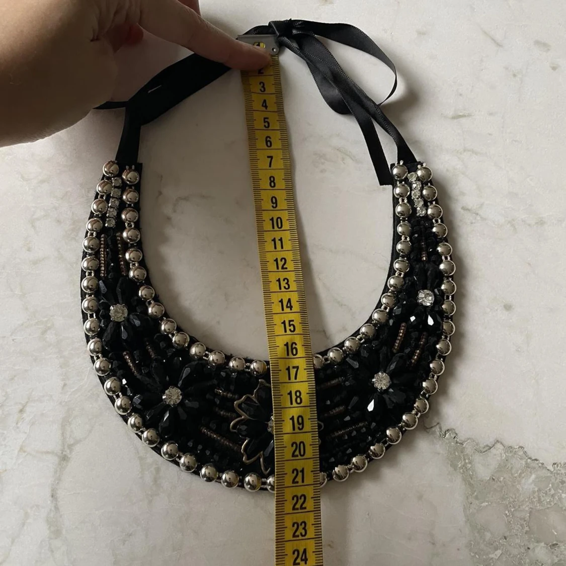 Black Beaded Bib Necklace - 91