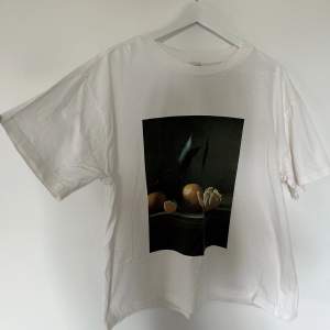 Vit t-shirt med tryck från Monki. Välanvänd men i bra skick. 100% cotton Storlek L ✨✨✨