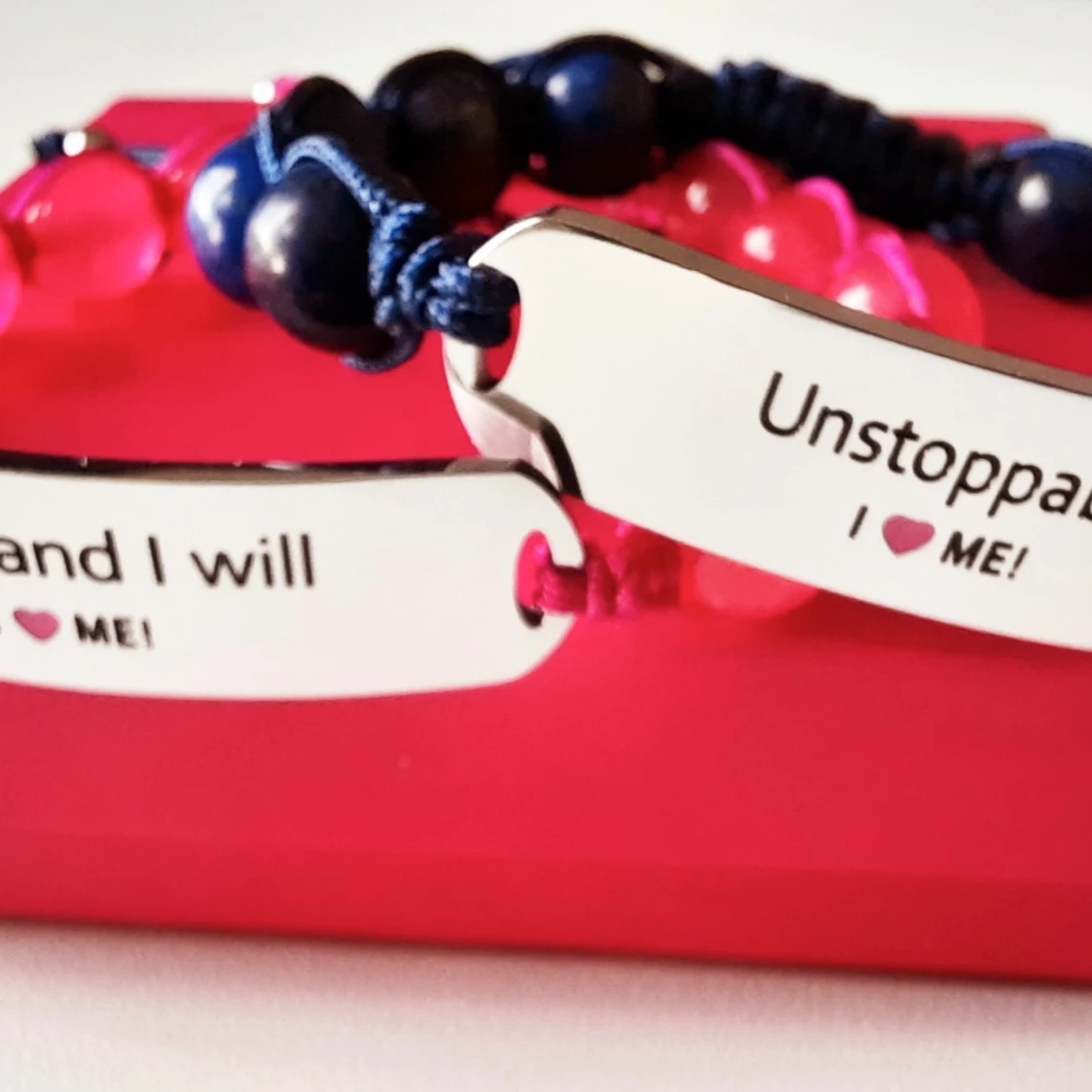 I can and I will, motivational bracelet with gemstones and engraved stainless steel - 90