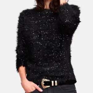 Svart stickad tröja i strl M ifrån Zara med paljett/glitter detaljer 🖤Nyskick 🖤