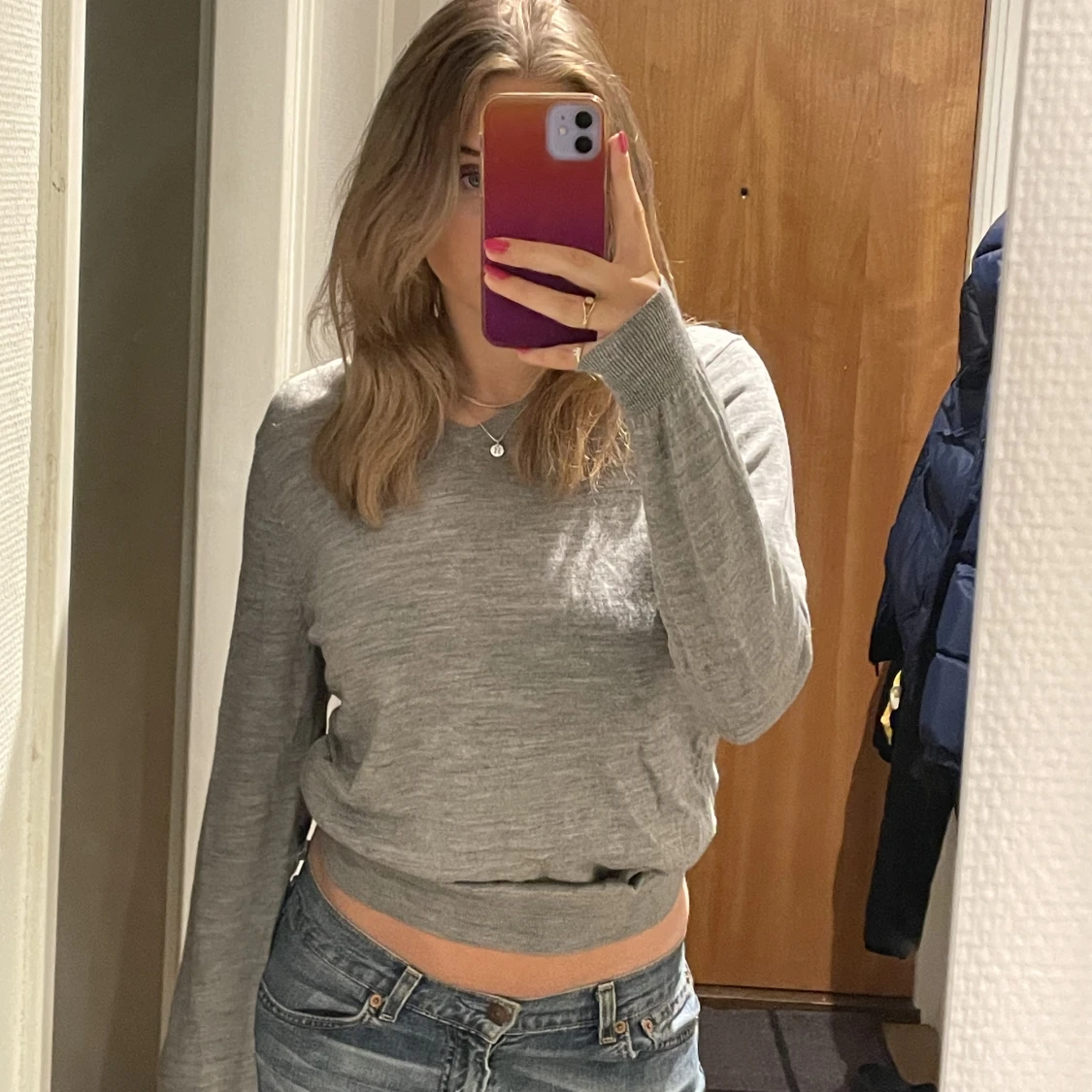 Grå långärmad  - 90