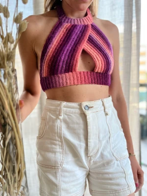 Crochet glitter top - Virkad topp med glittrande garn. Passar XS/S.