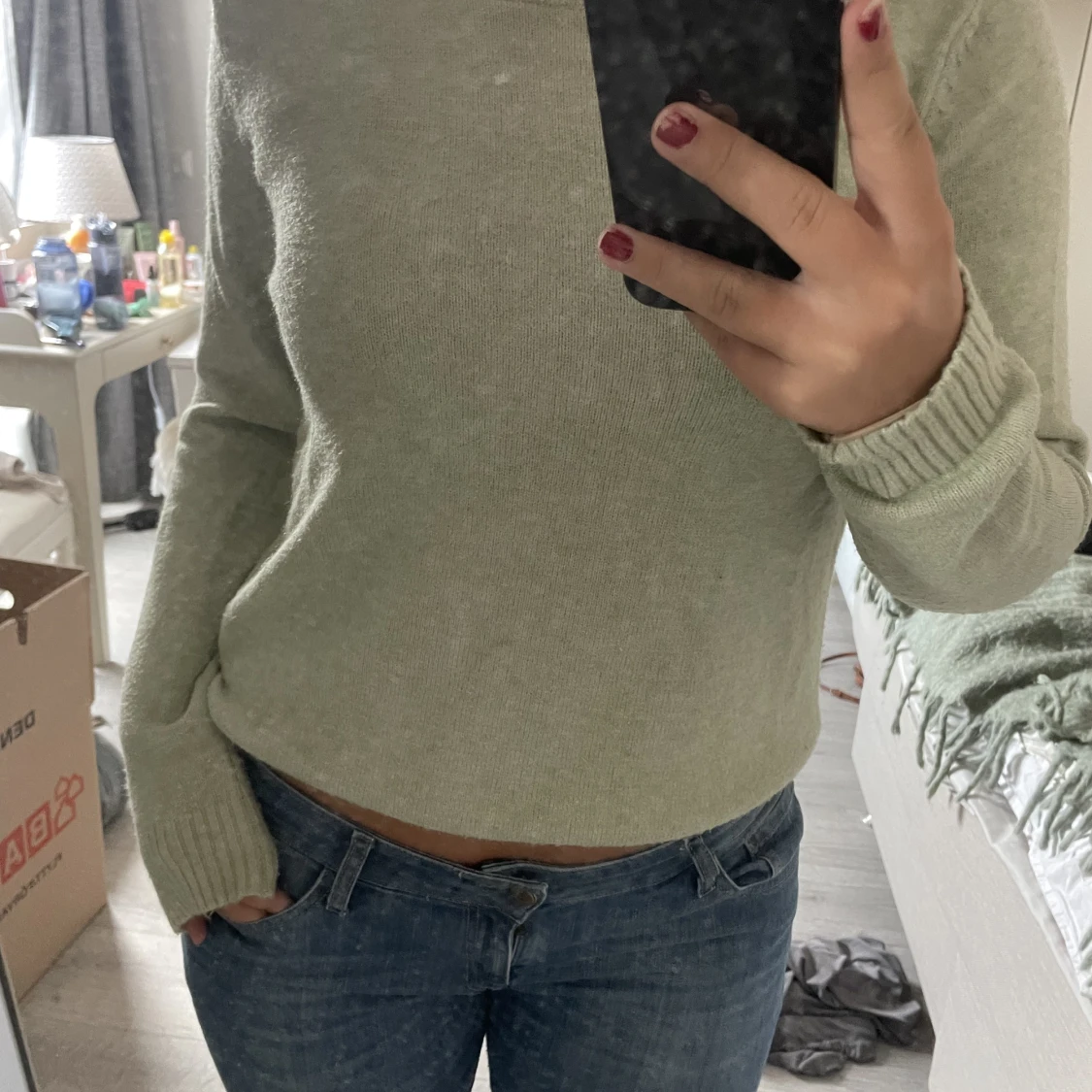 Ljusgrön stickad tröja  - 90