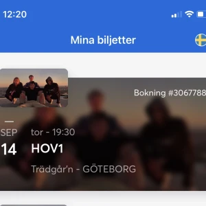 Hov1 biljett - Säljer en biljett till hov1 konsert på Trädgår’n den 14 september då jag köpte fel dag. Biljetten skickas via mail och även biljetten från ticketmaster. Konserten är slutsåld. Biljetten köpt för 495 men vill bli av med den så säljer för 400.