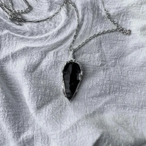 Obsidian pendant in silver 925 - Shattered pendant 01  925 solid silver Black shattered obsidian Handmade in Sweden  Melted, distorted silver around the obsidian effect