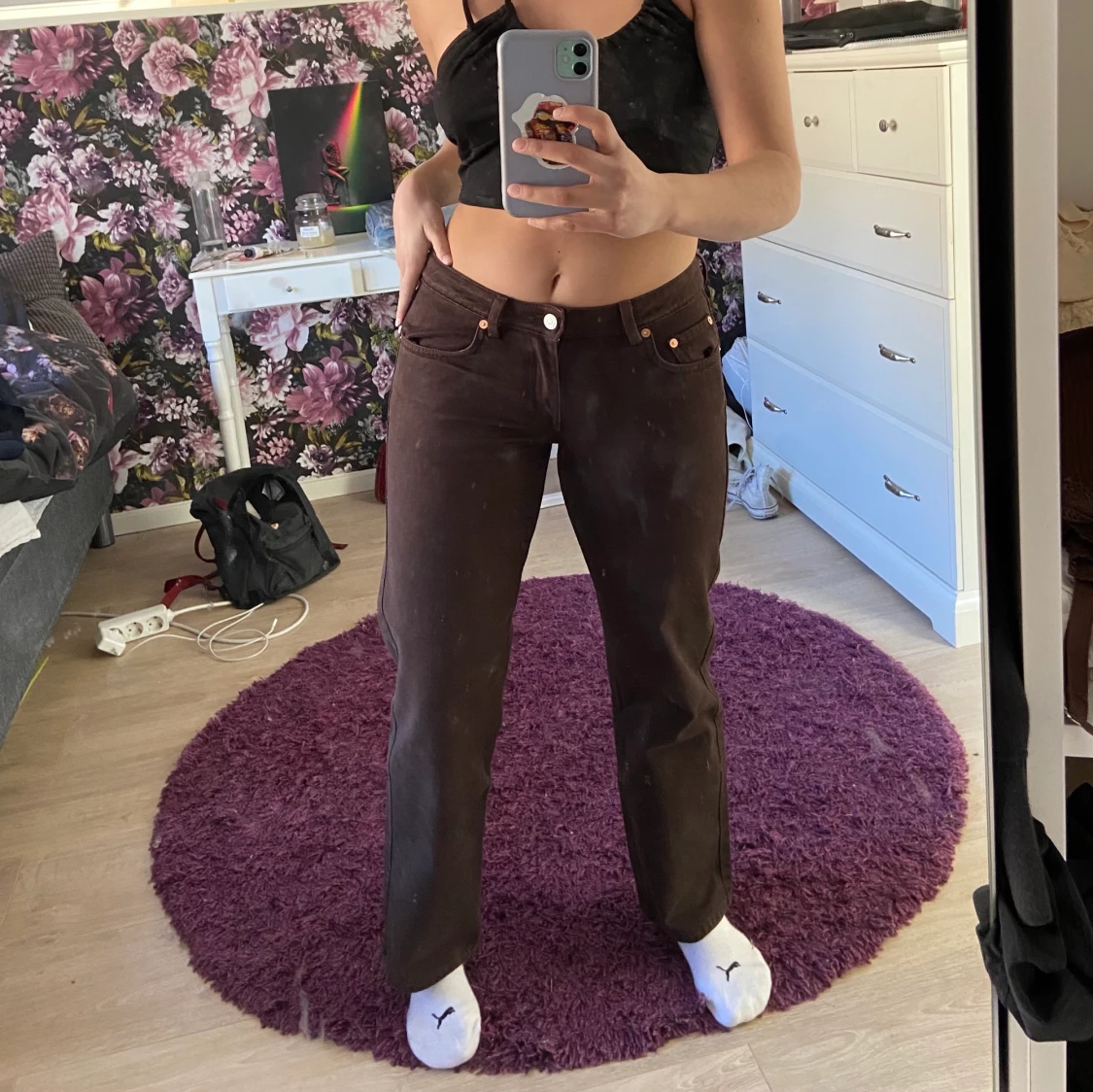 Bruna lågmidjade jeans  - 90