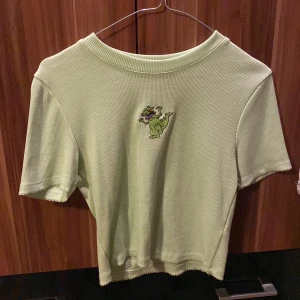 T shirt  - En crop too från bershka med en liten dracke i mitten 💚har bara använt den 2 gånger. Det står storlek L men skulle säga att den är mer i M 