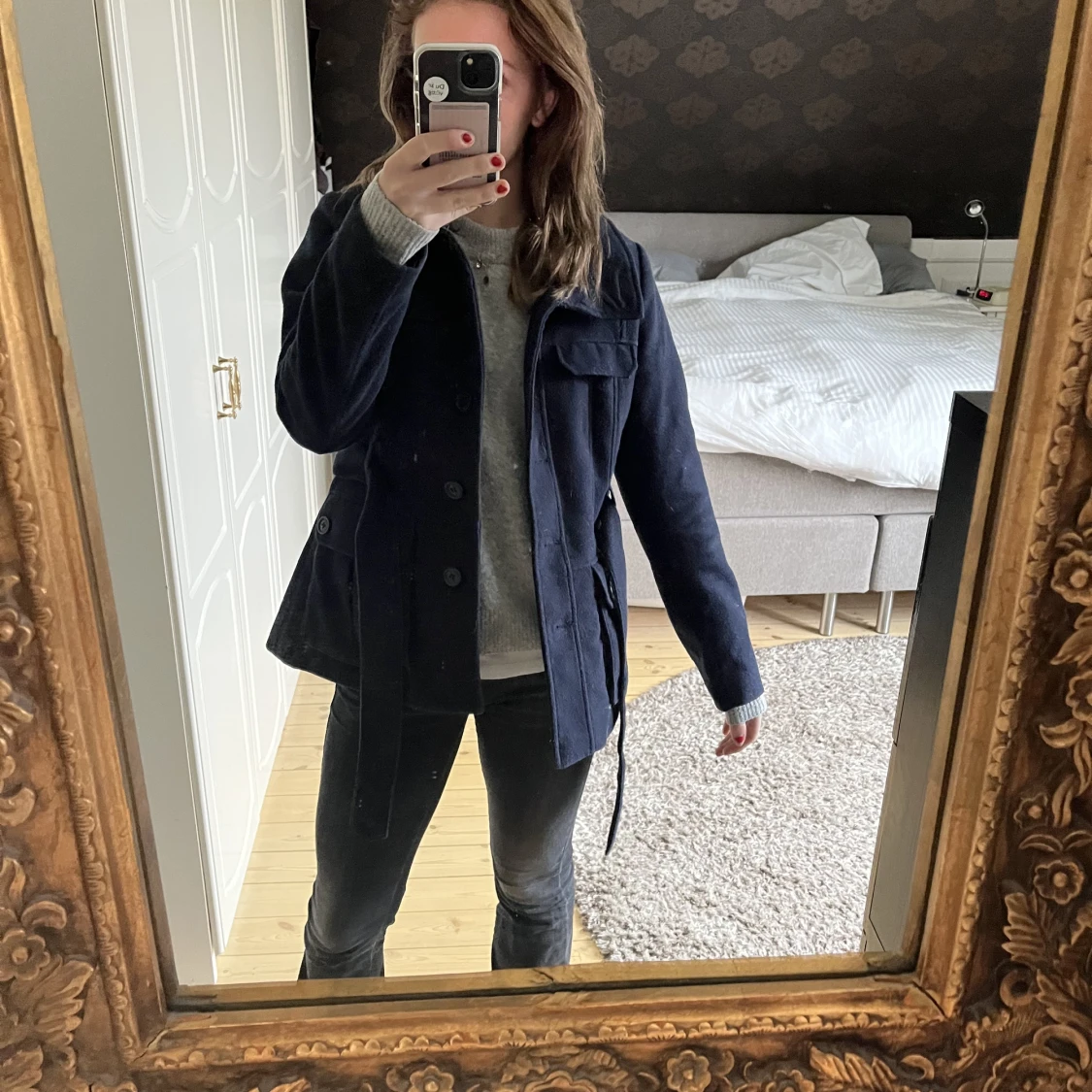 marin blå kort kappa med skärp - 91