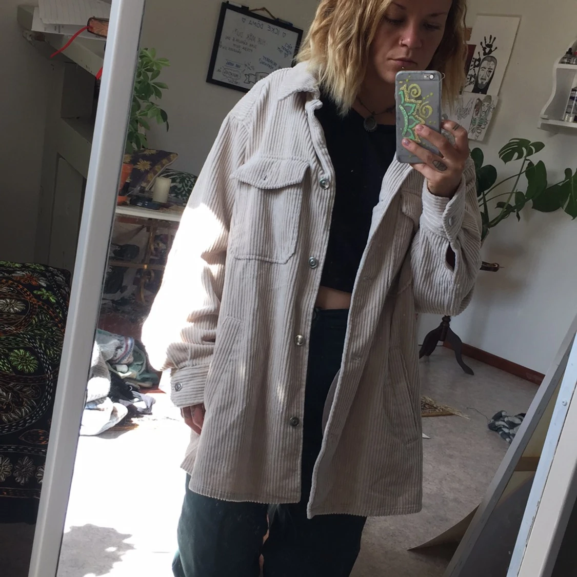 Gräddvit-beige manchesterjacka