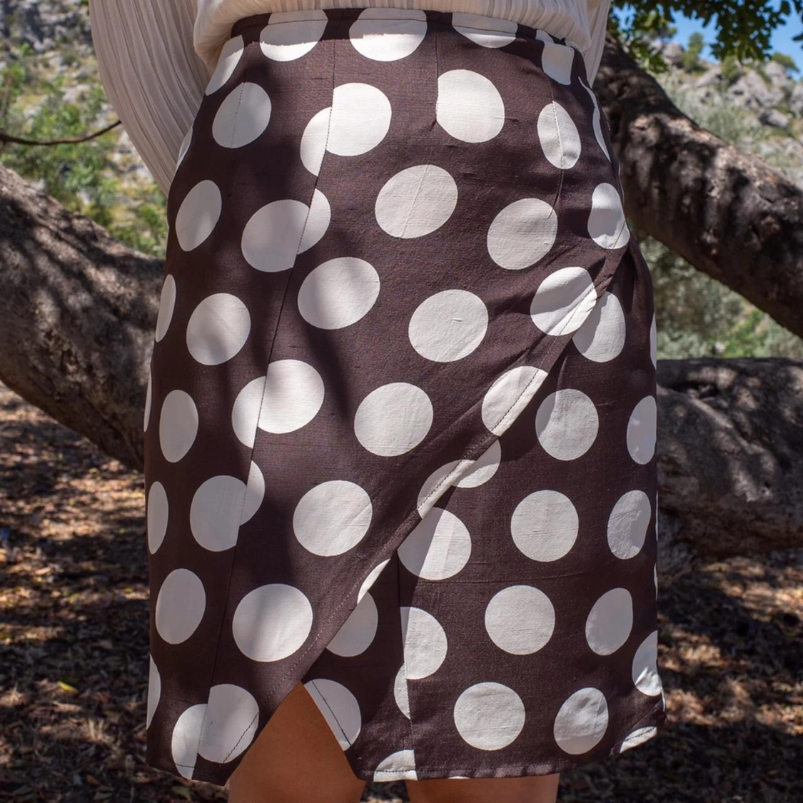 Vintage Brown Silk Wrap FlamencoDot Print Skirt - 92