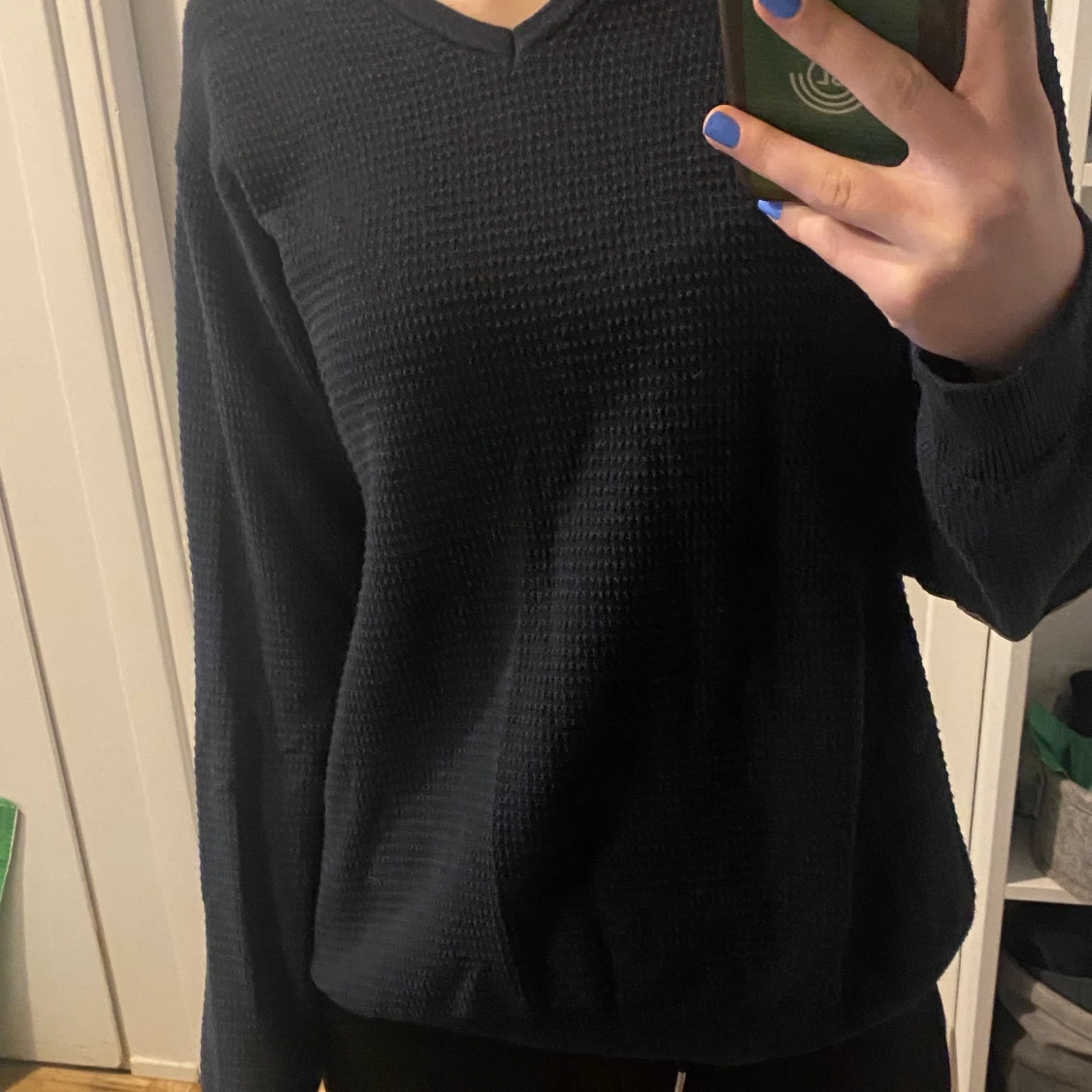 Blå stickad tröja - 91