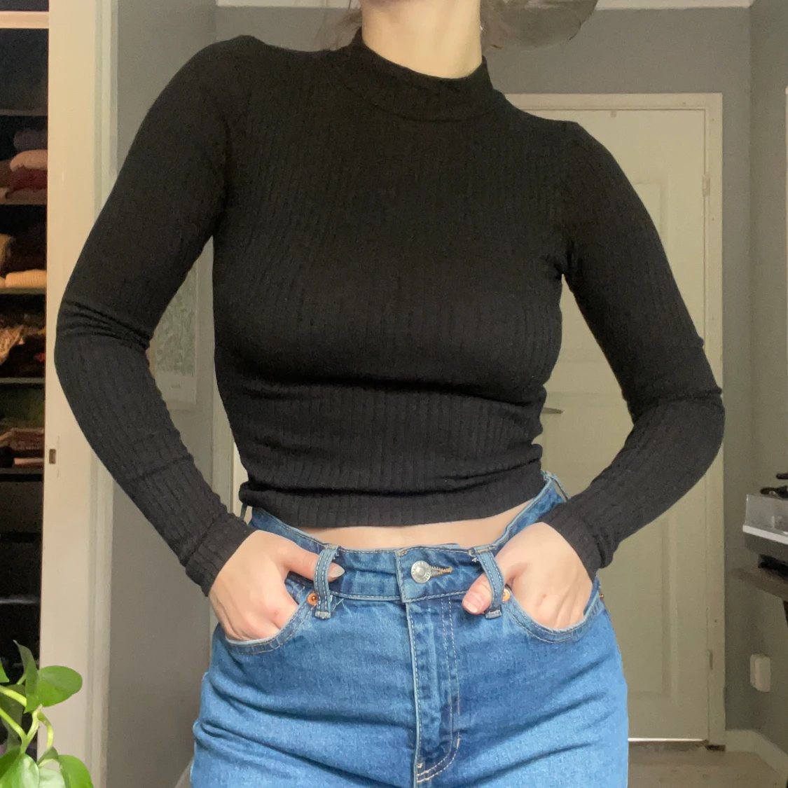 Ribbad långärmad topp