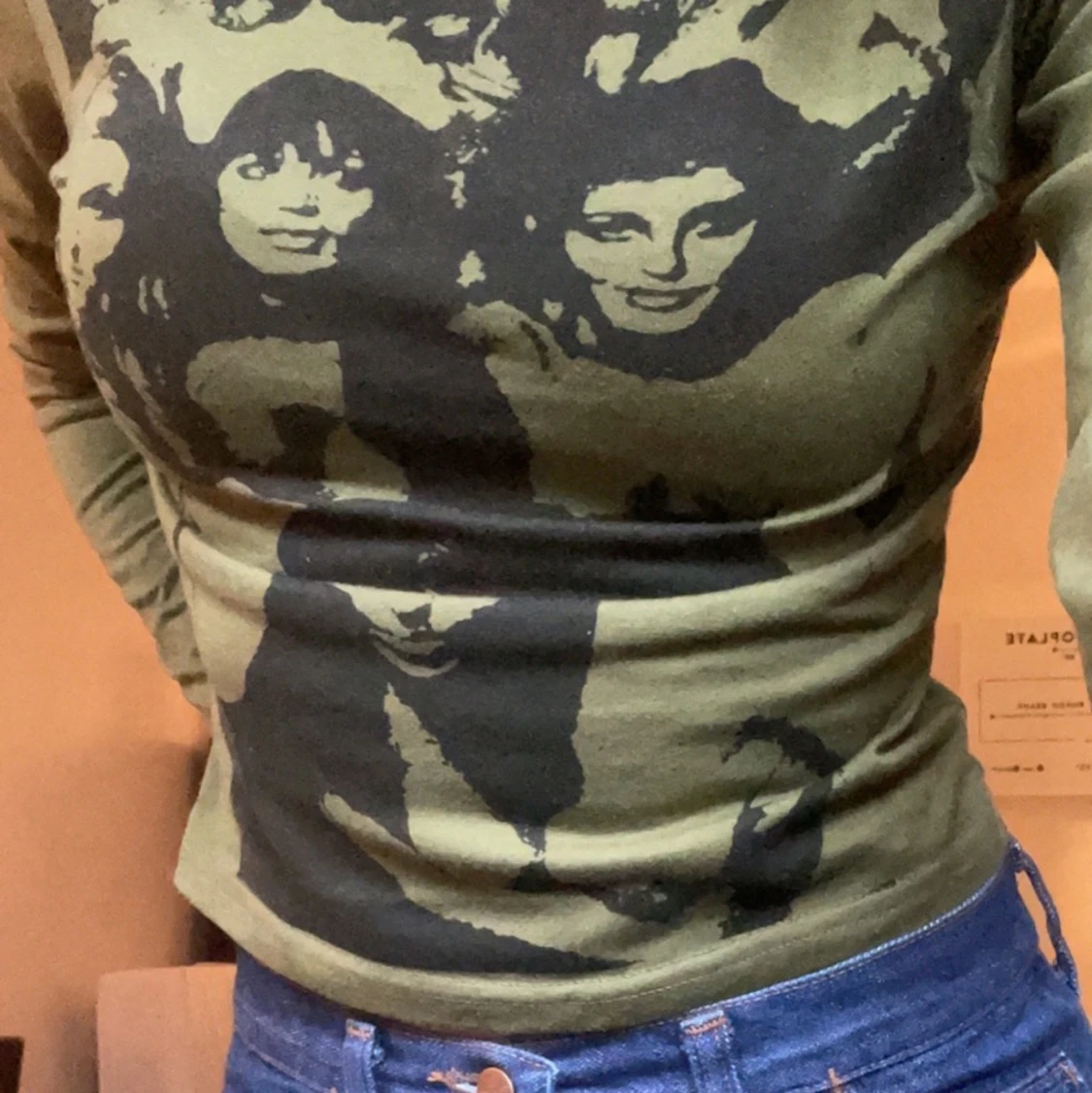 Grön långärmad magtröja cropped - 91