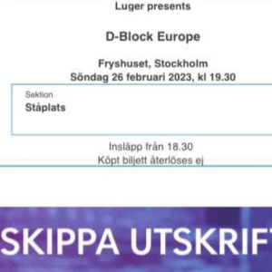 D block biljett - Säljer min dblock biljett❤️ har en extra ❤️ hör av er vid intresse!!
