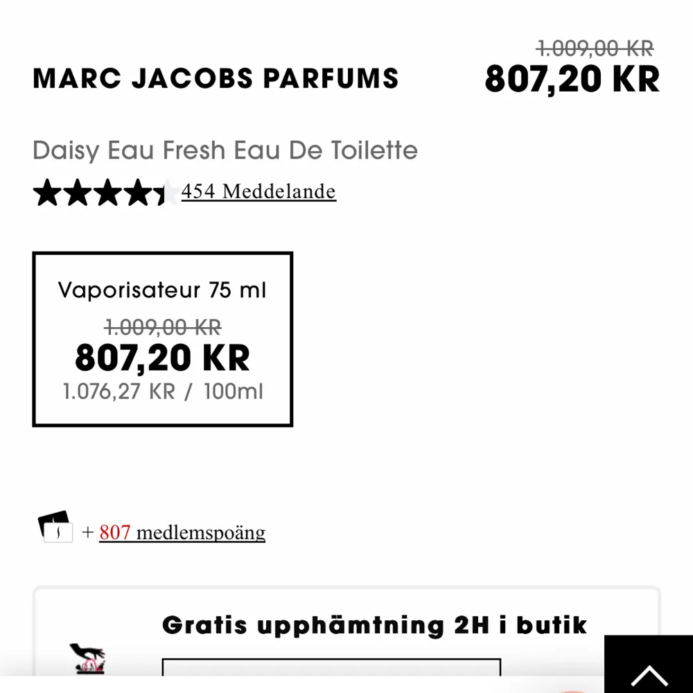 Parfym från Marc Jacobs Det är Eau de PERFUME och INTE eau de toilette (dvs en kraftigare doft) Vacker flaska 🌸🌺🌷 Noter: gröna noter, hallon och päron Size: största flaskan (75 ml!) - nu halvfull (uppskattar att det är virka 40-50 ml kvar) Nypris: 1000. Övrigt.