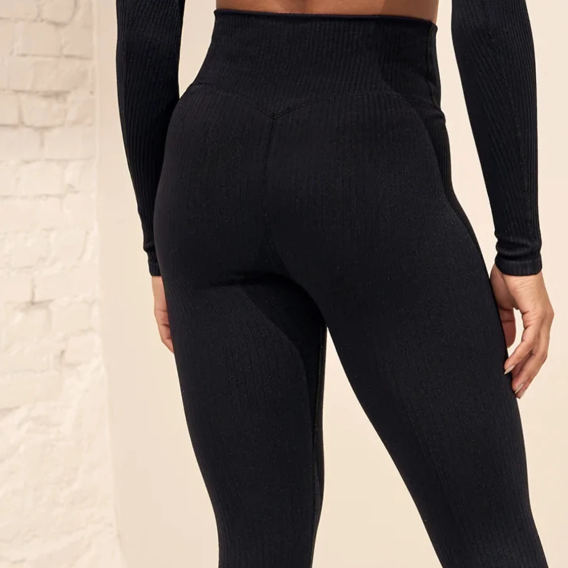 Black Ribbed Seamless Tights - 91