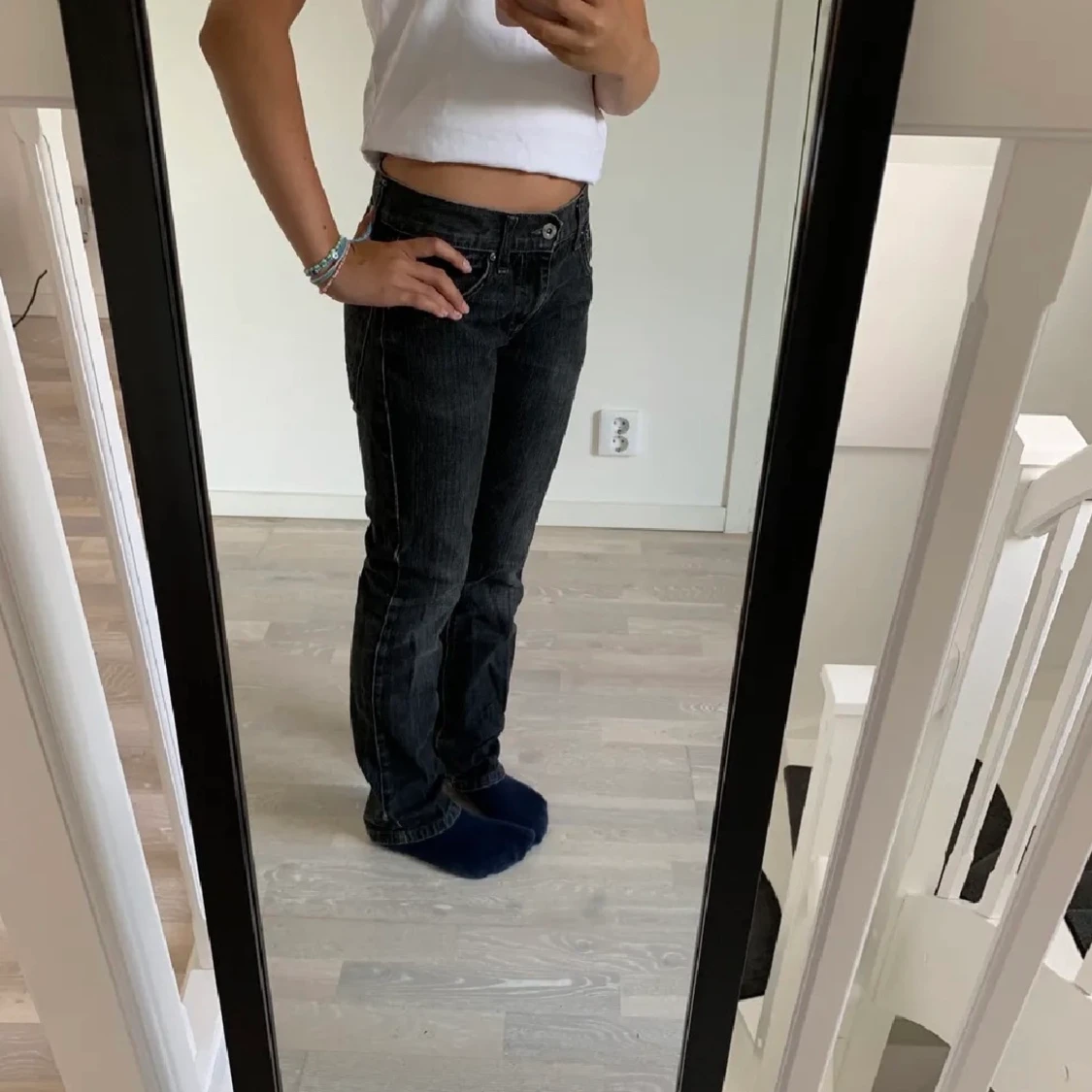 gråa lågmidjade jeans - 90