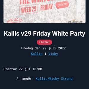 Jag säljer 2 biljetter till kallis white party, som är den 22 juli på Gotland.