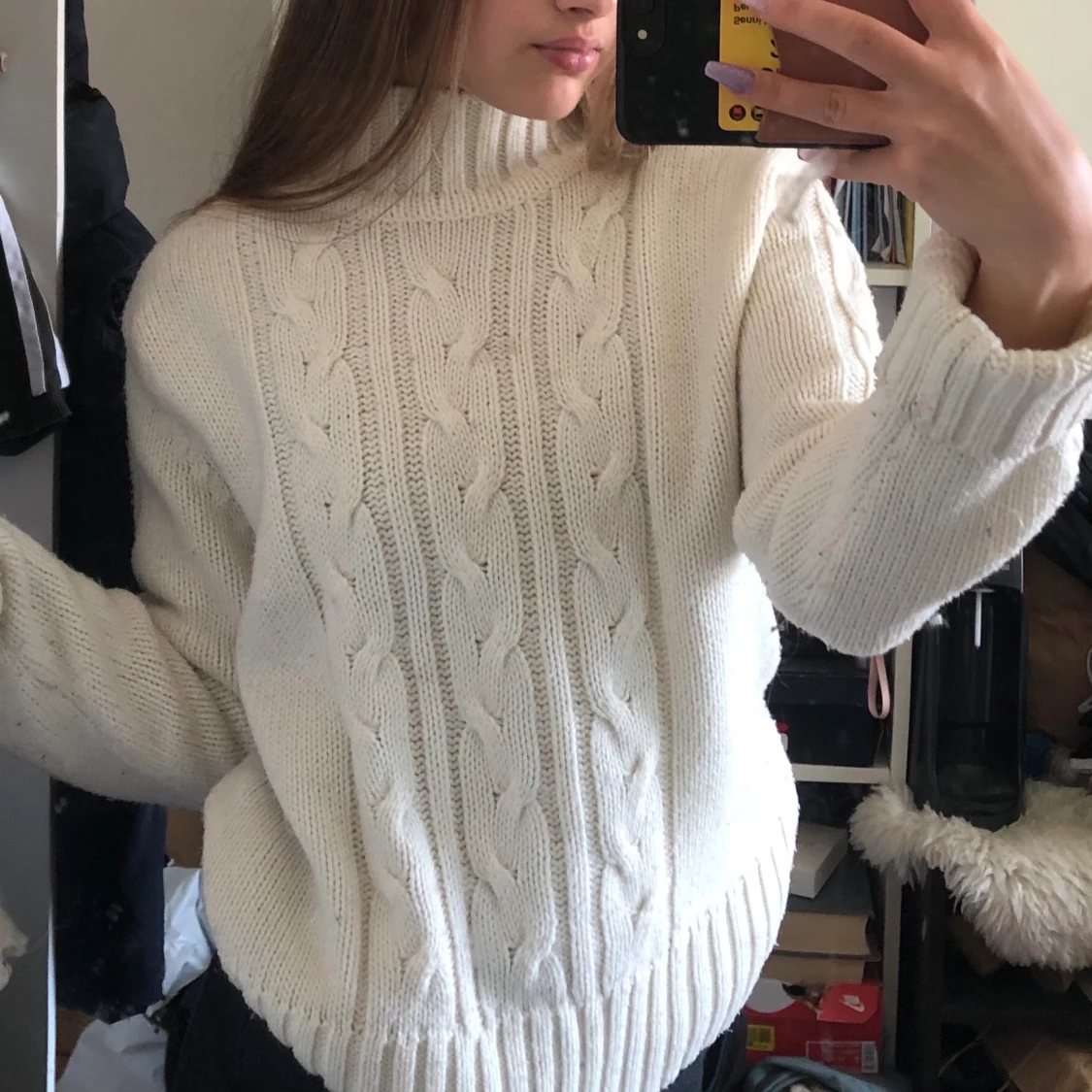 Jättefin vit stickad tröja - 90