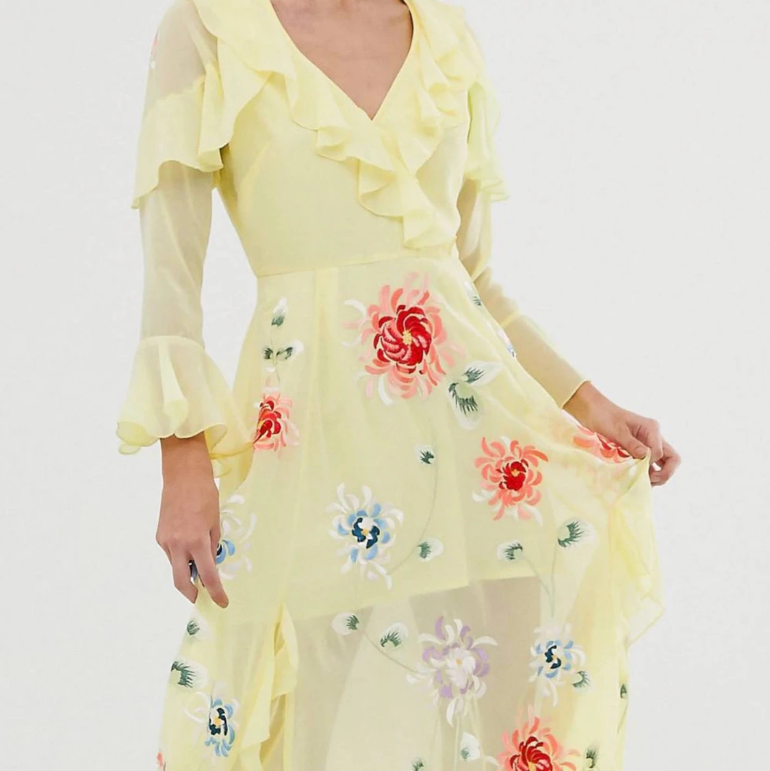 Gul blommig maxiklänning  - 91