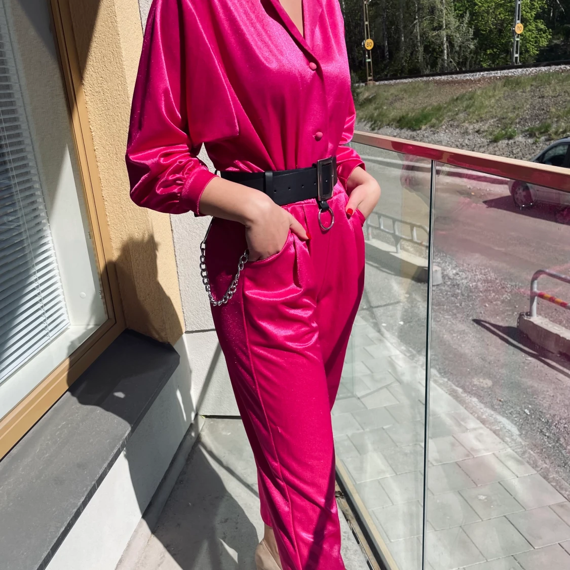 Rosa byxdress, storlek S  - 90