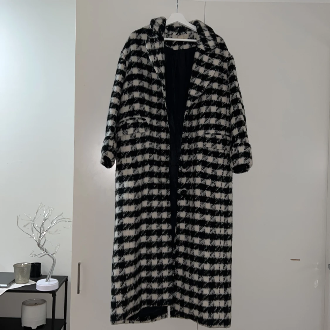 H&M Hundtandsmönstrad kappa, rutig,  Maxi lång Storlek 36