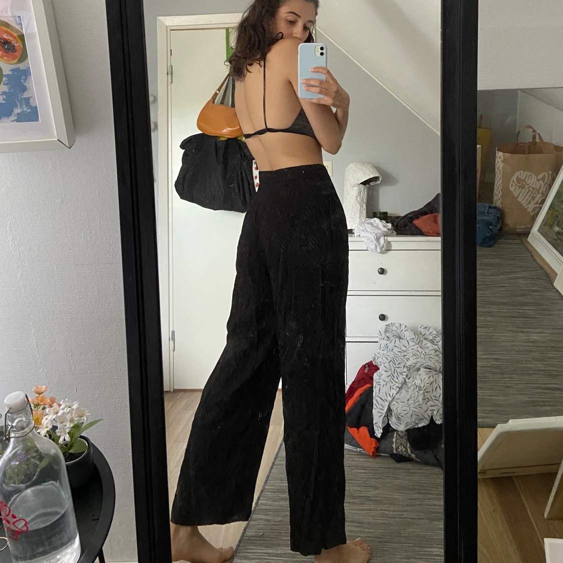 Svarta mönstrade kostymbyxor  - 90