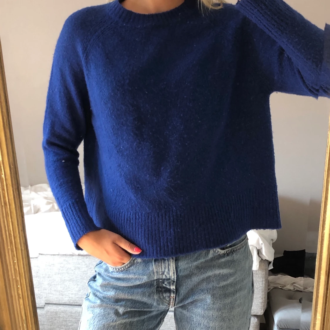 Blå stickad topp Mango