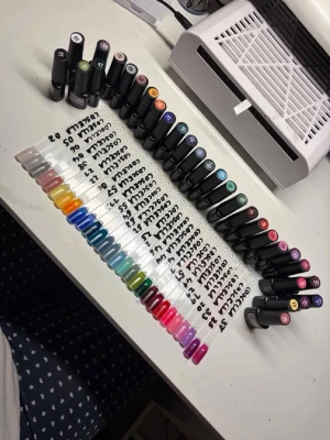 Stort set med färgglada gelnagellack - Säljer ett stort set med gelnagellack i 36 olika färger. Färgerna sträcker sig från neutrala toner till starka nyanser som blå, röd, rosa, gul och grön. Flaskorna är svarta med färgkod på locket. Perfekt för dig som vill ha många valmöjligheter till naglarna.