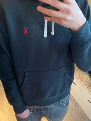 Ralph Lauren hoodie - |Tja! En otroligt snygg och eftertraktad Polo Ralph Lauren hoodie i en skön färg ❗️| Skick 8/10 bra skick, ett pyttelitet hål som lagats vid höger axel☑️| Storlek: M , sitter som S, sitter lite litet på mig - 189cm 75kg📏| Nypris: ca 2000kr💵| Färg: svart, som på bilden🖤| Fraktar spårbart via postnord eller instabox📦| Hör av er för mer information!|