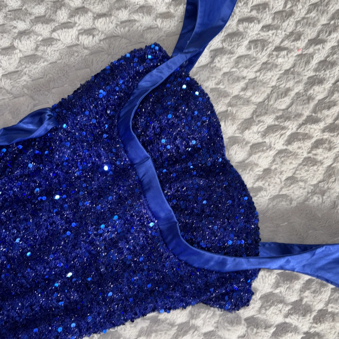 Blå glittrig bal/ fest långklänning med paljetter - 2