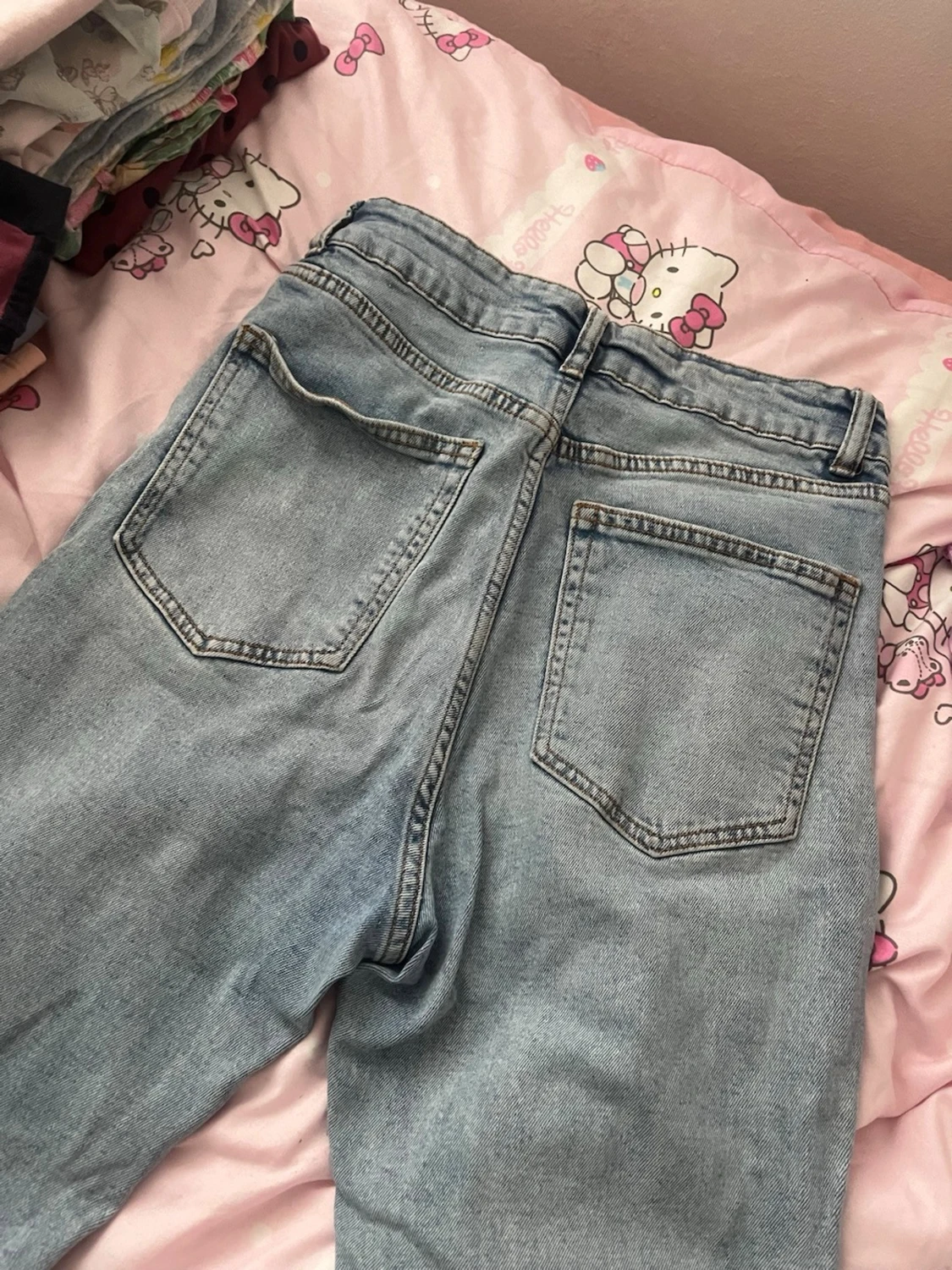 Ljusblå bootcut med hög midja - 1