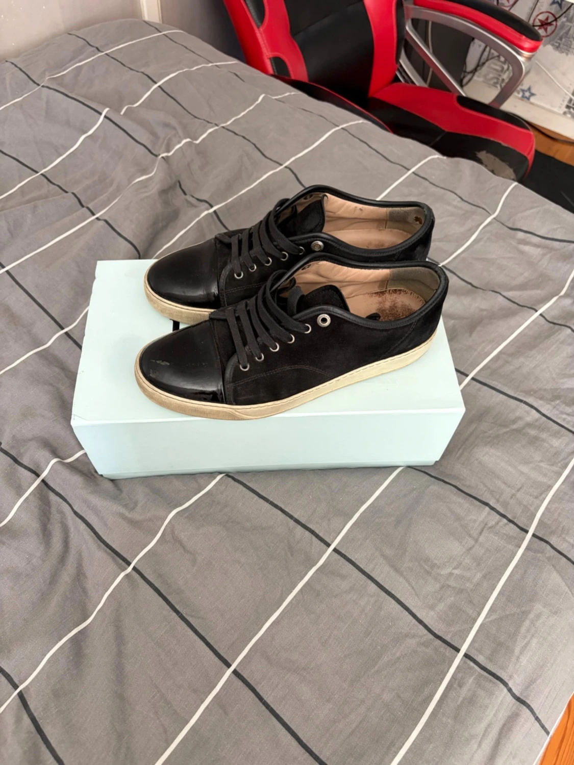 Svarta Lanvin sneakers i mocka och läder